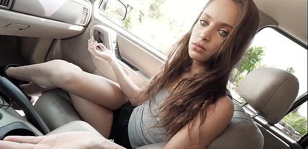  Uma Jolie gives her stepdad a blowjob in the car! And man, this hot teen sure knows how to suck cock! Jolie sucks and sucks until she is all sweaty!
